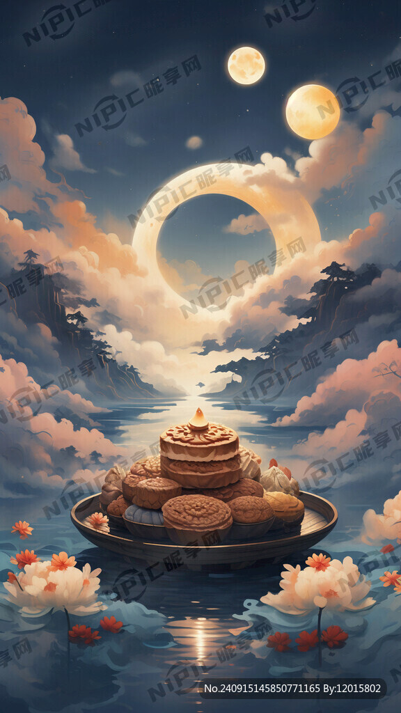 中秋背景 有圆月 有白云