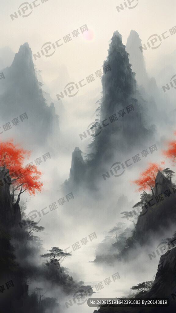 山谷 中国风 中国画 山水