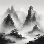 山谷，中国风，中国画，山水，水墨风格，写意，意境，高雅，高清，仙风道骨。