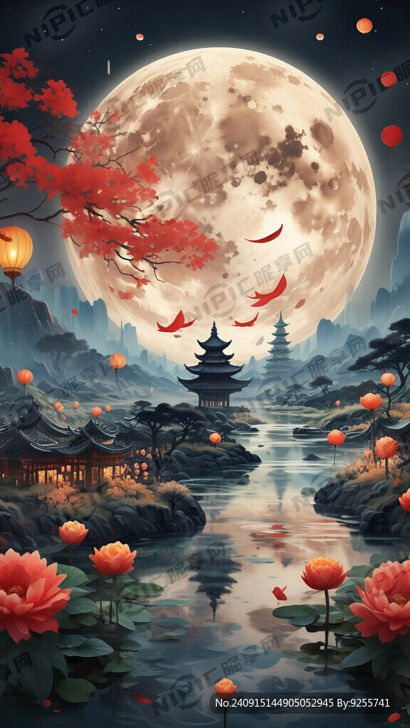 环保主题的中秋节 带有圆月