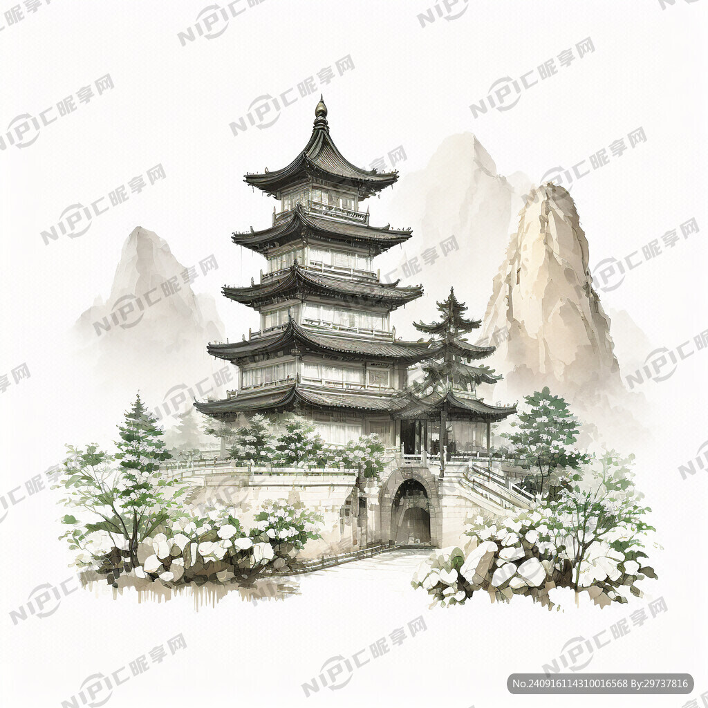 麦积山 白色背景 插画