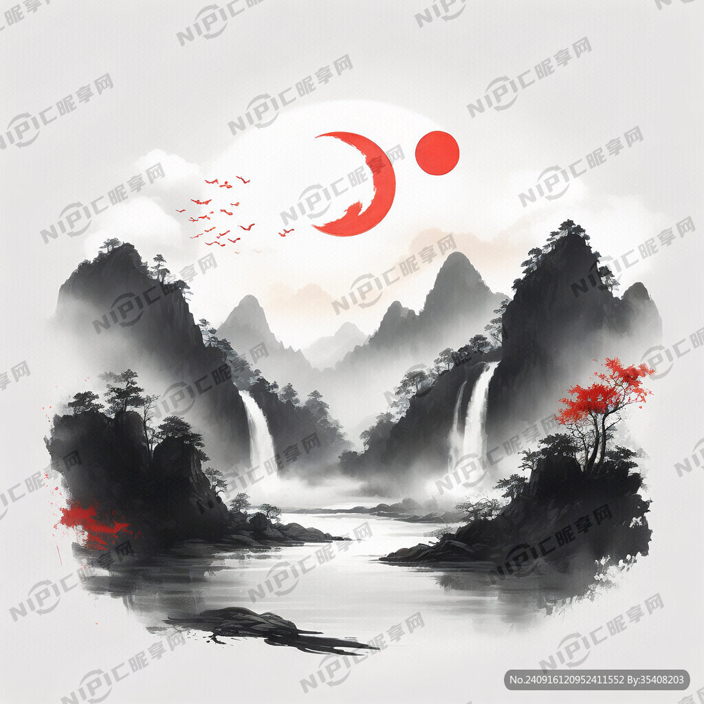 幼儿简笔画 月亮湾 瀑布 山