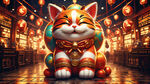 招财猫，亮丽背景，汽球