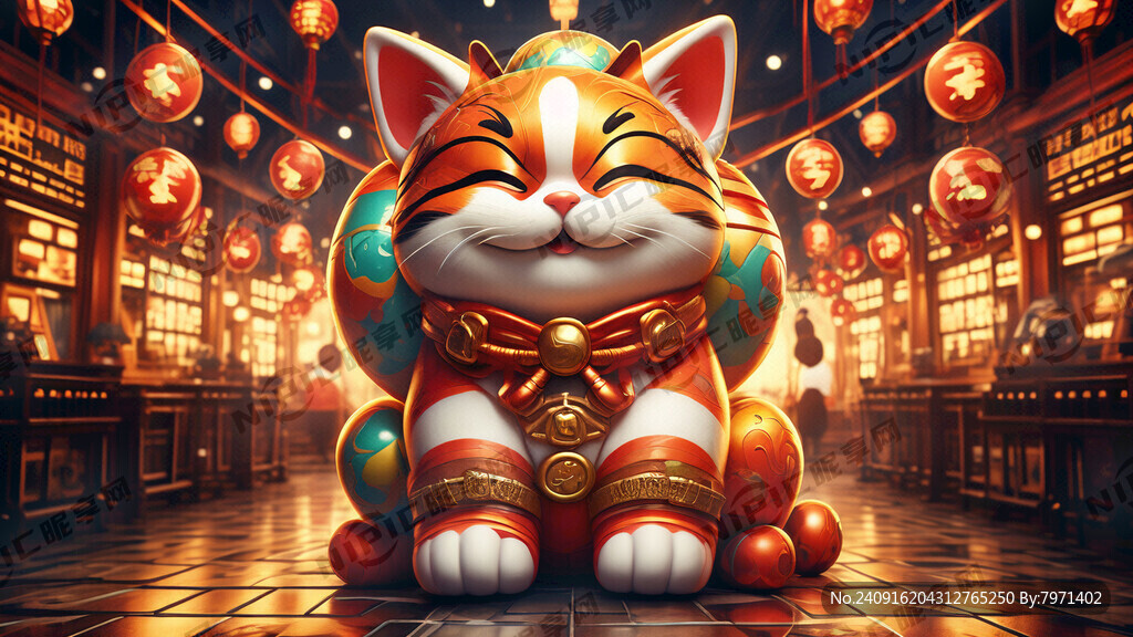 招财猫 亮丽背景 汽球