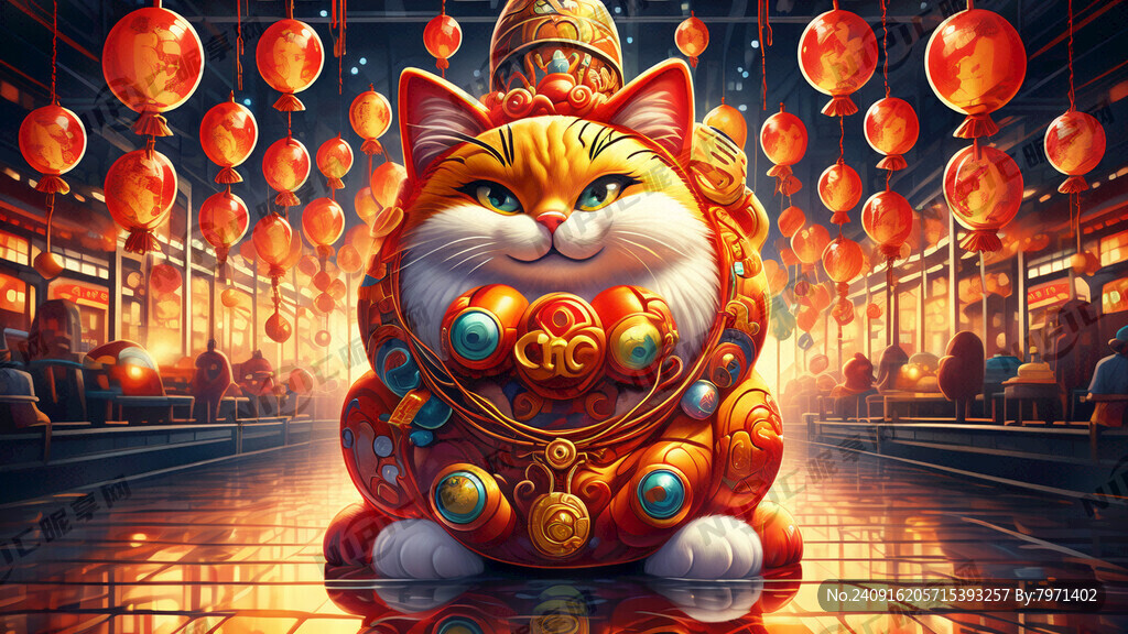 招财猫 汽球 亮丽背景
