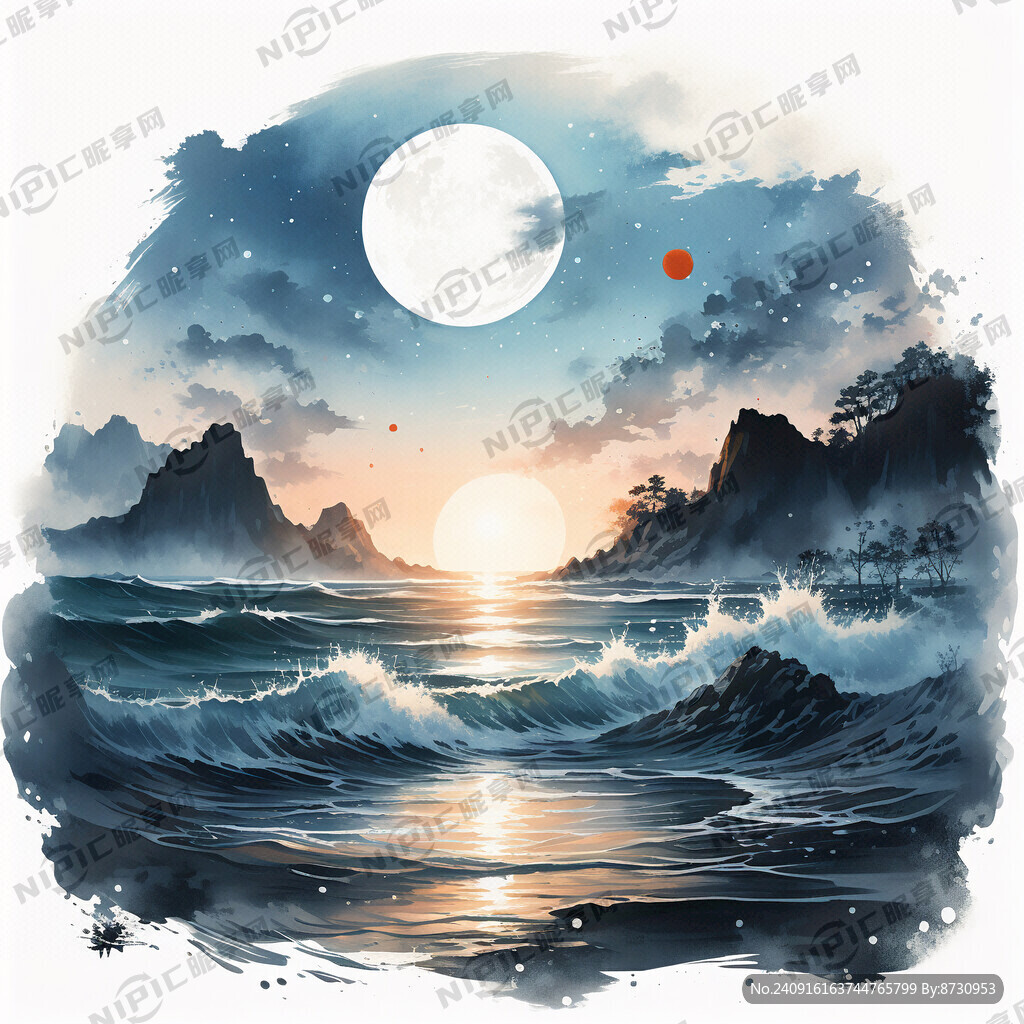 沙滩夜景 星空 远景