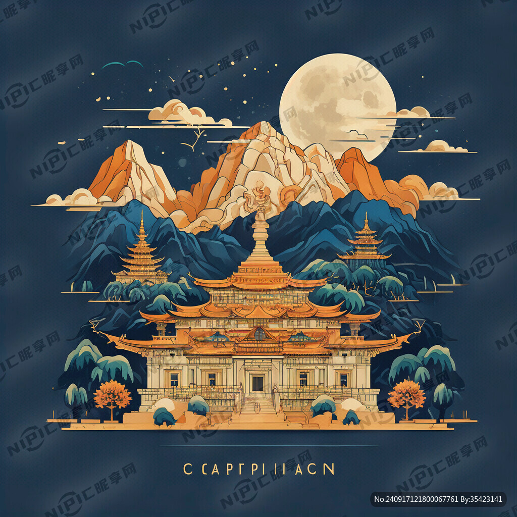 普达措景区扁平插画线条