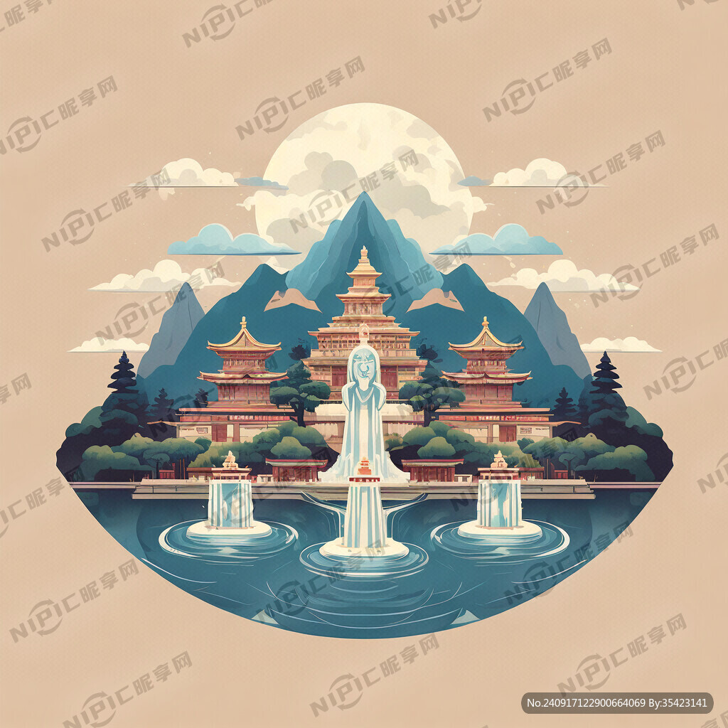 普达措景区扁平插画线条