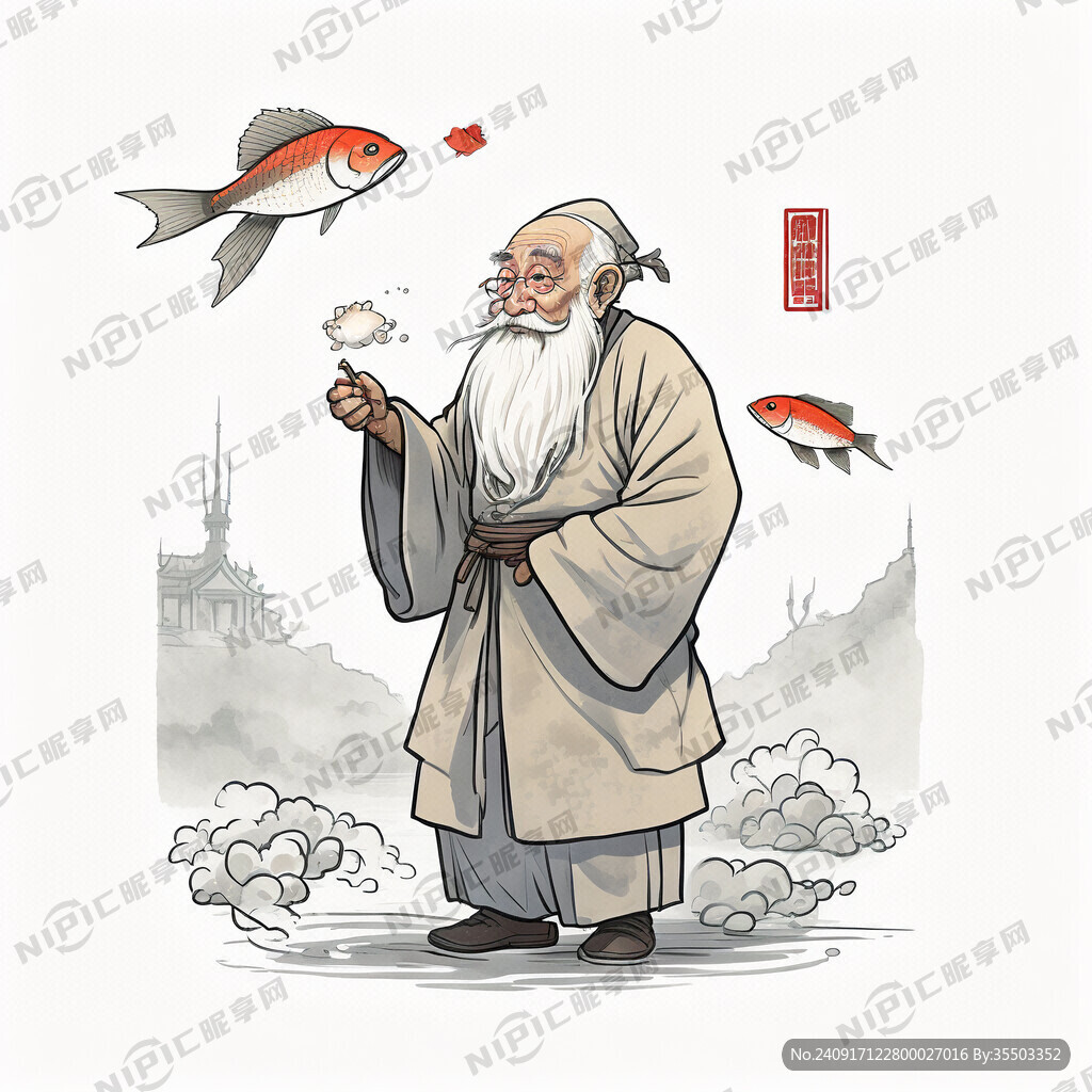 简笔画 老人 鱼翁