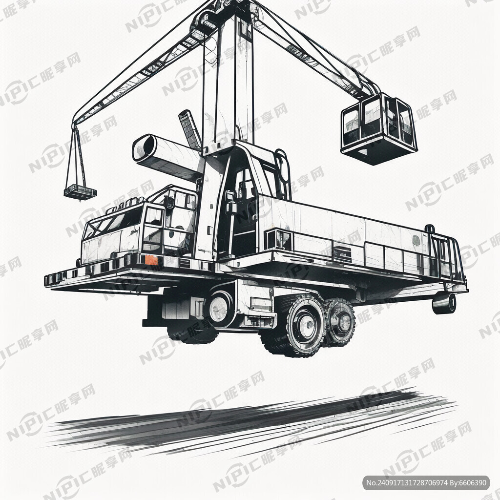 伸长吊臂在工作的吊车