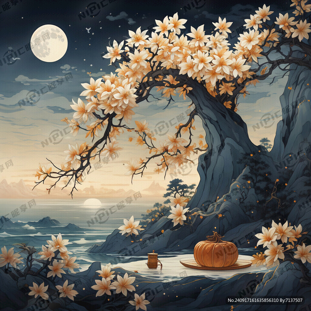 桂花树 月饼 画面简洁