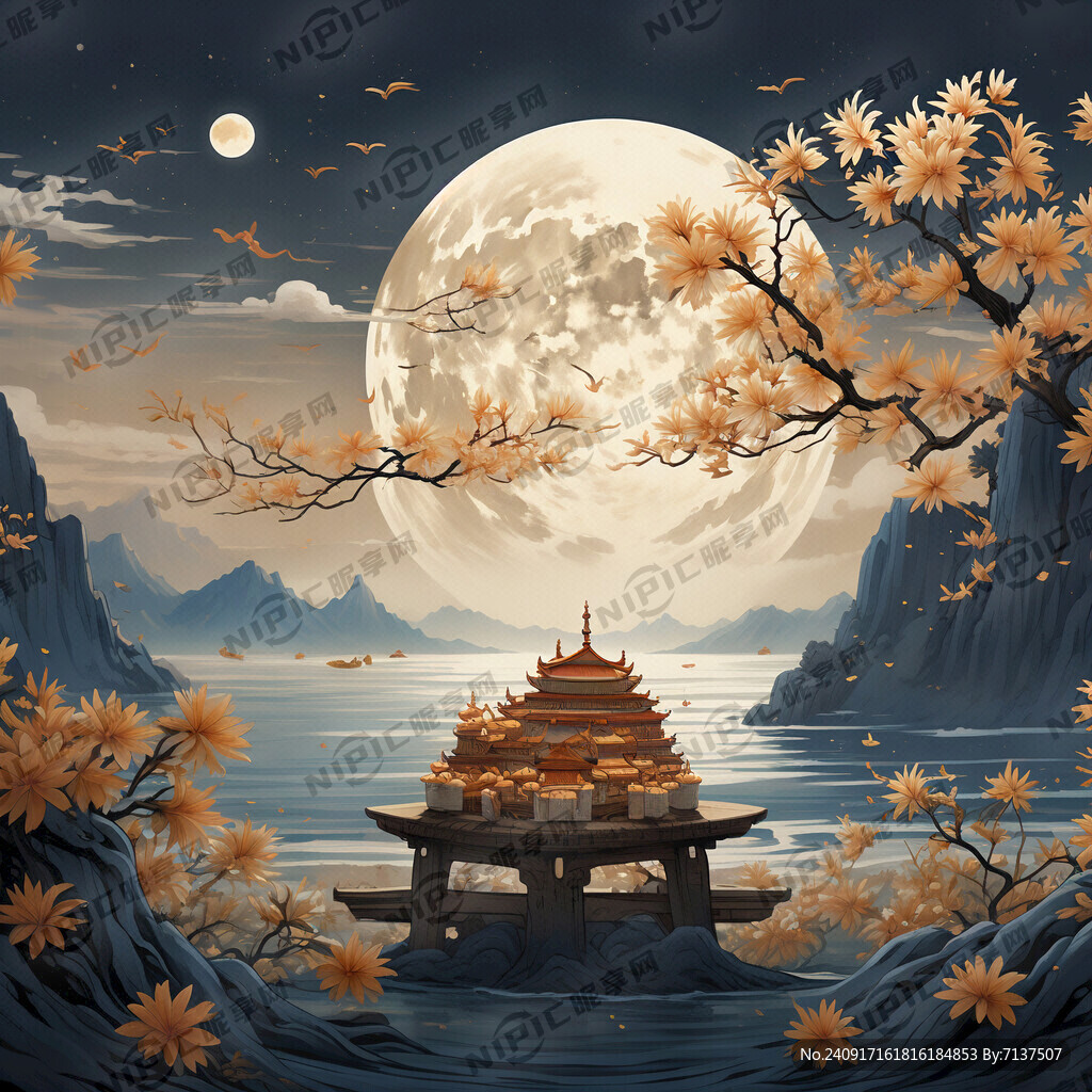 桂花树 月饼 画面简洁