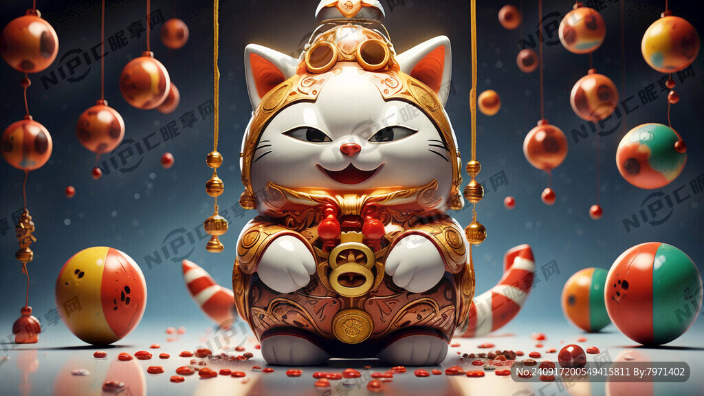 招财猫 亮丽背景 汽球