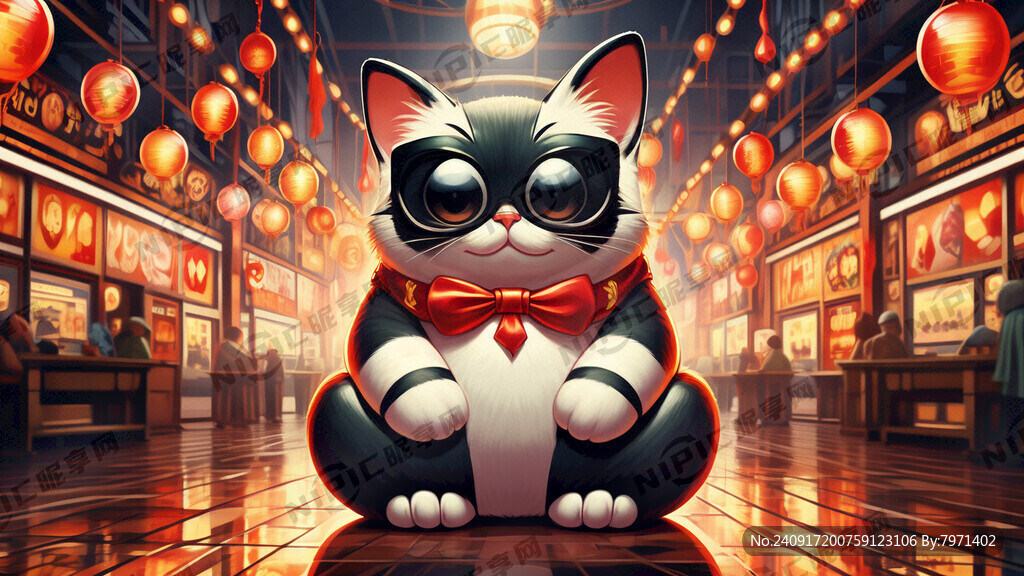 招财猫 亮丽背景 汽球