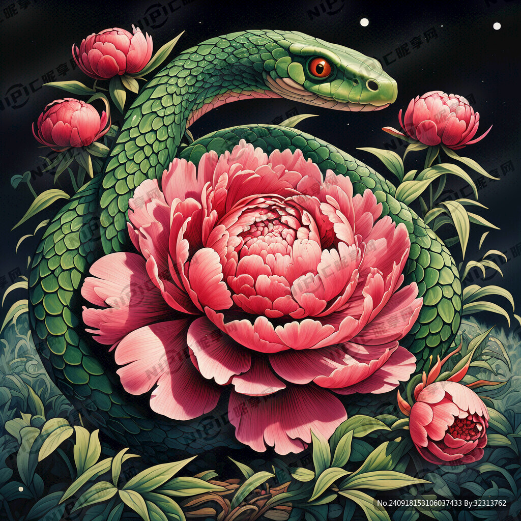 蛇和牡丹花