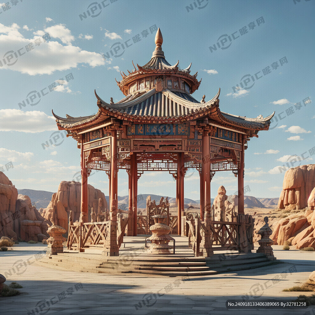 雅丹地貌风格 凉亭要有高低层次