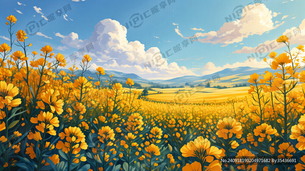 油菜花田 卡通 小清新