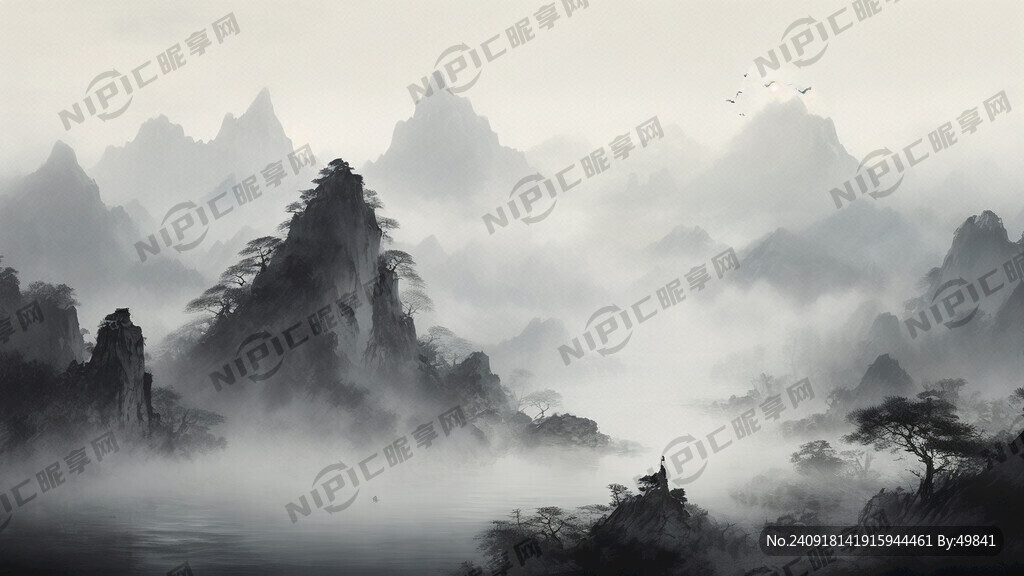 山水背景 意境水墨风格