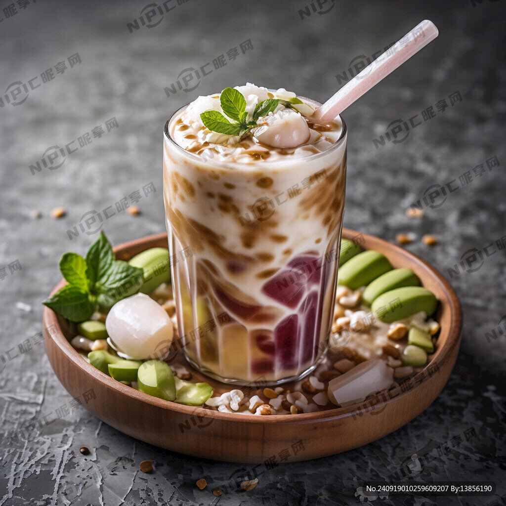 生椰绿豆冰汤圆奶茶