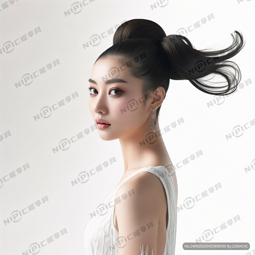 丸子头发型的美女模特白色背景