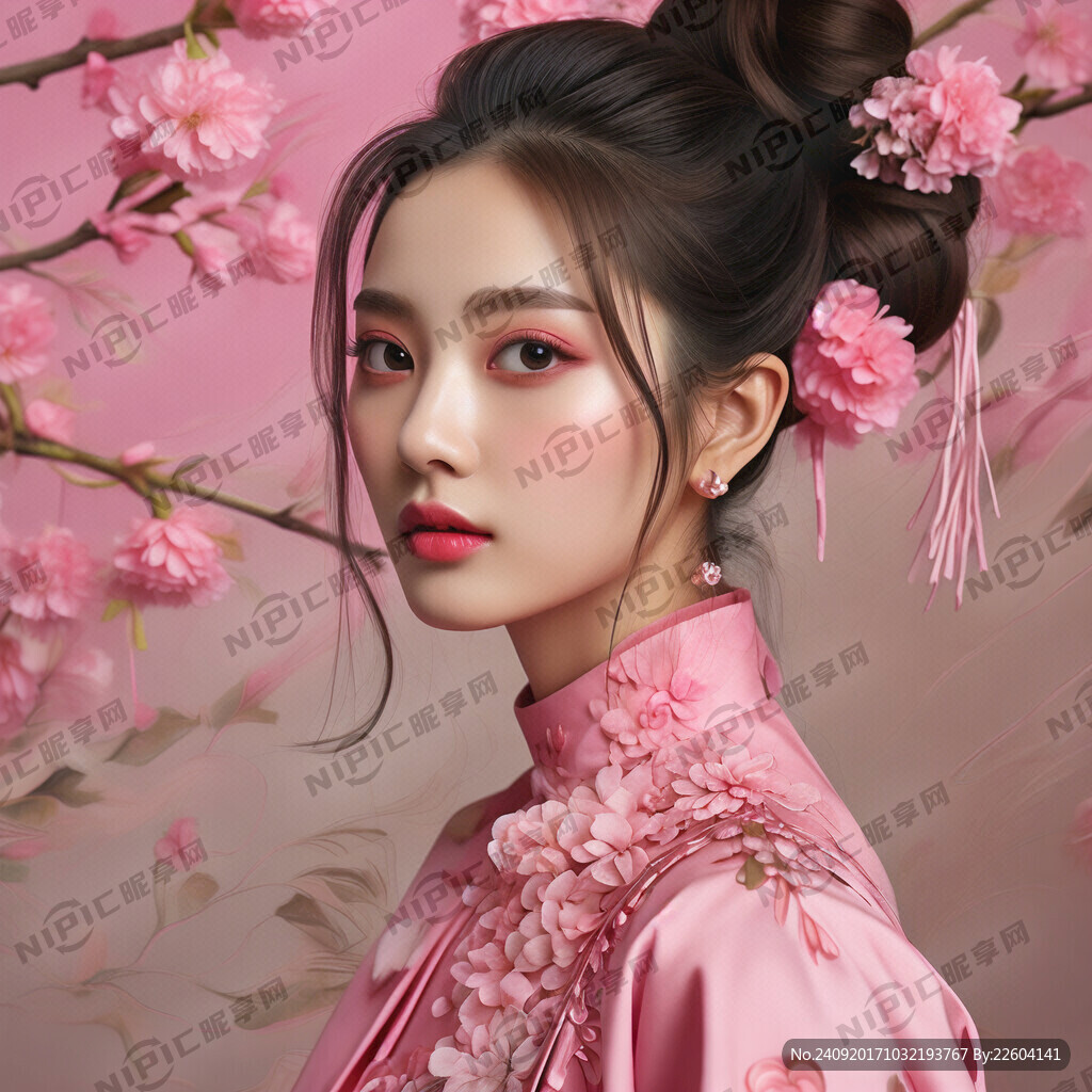 丸子头发型的时尚正脸美女模特正
