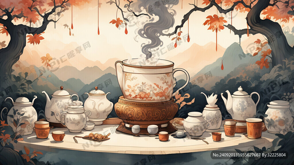 宋代 插画 中式 可爱 奶茶 