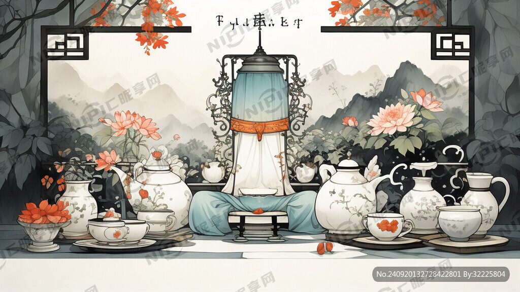 宋代 插画 中式 可爱 茶