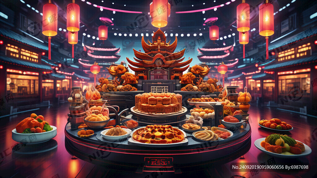 美食节主背景 赛博朋克 