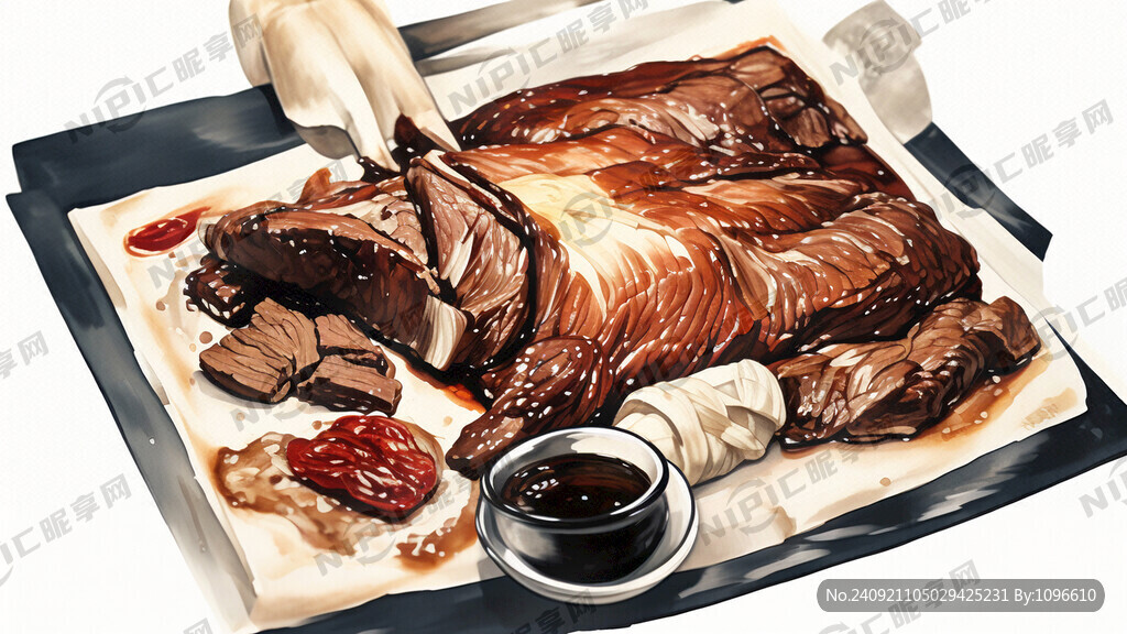 古代酱牛肉制作插画图