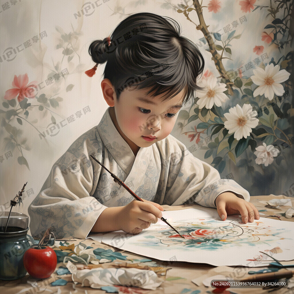 小男孩画画