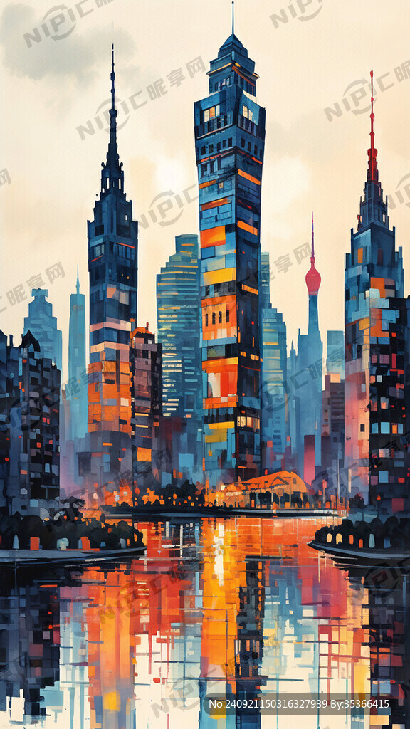 广州地标建筑融合印象画
