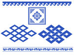 免扣青色蒙古花纹图案古典花边