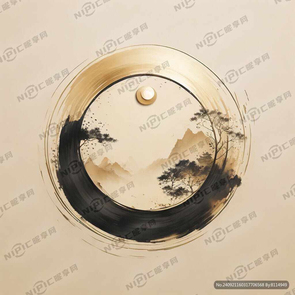 金色圆环 金色背景里面有山