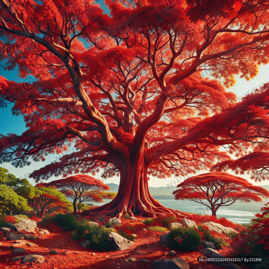 红色大树  喜庆  自然风光 