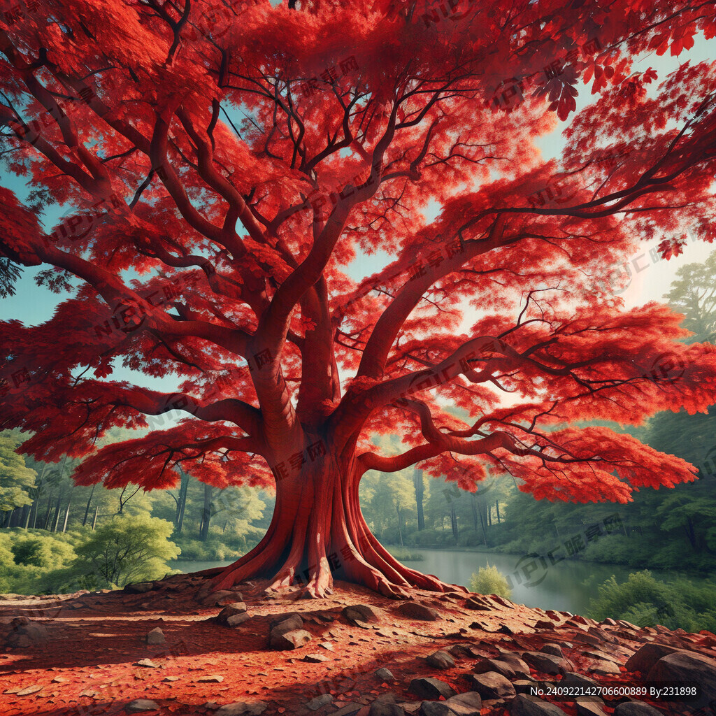 红色大树  喜庆  自然风光 