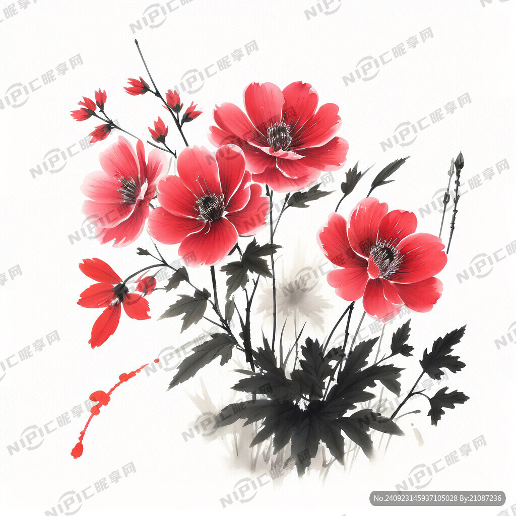 梅兰菊竹四种花 水墨背景