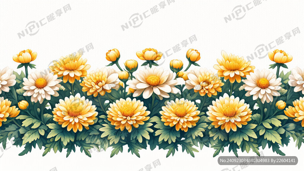 一排小菊花清新插画风