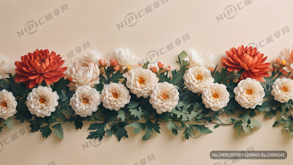 一排小菊花清新扁平风
