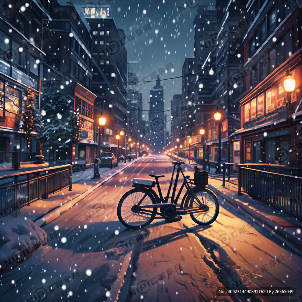 现代城市街景 凌晨 雪景 俯视