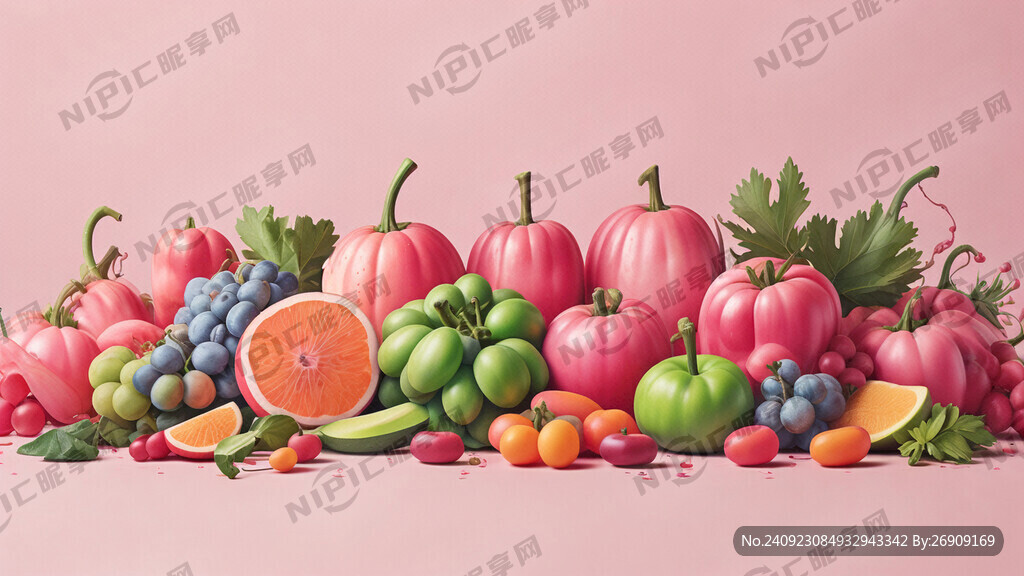 淡粉色渐变底 果蔬分散 清新