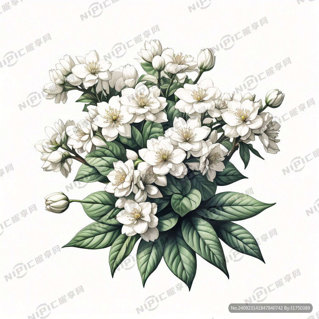 一丛茉莉花 线绘