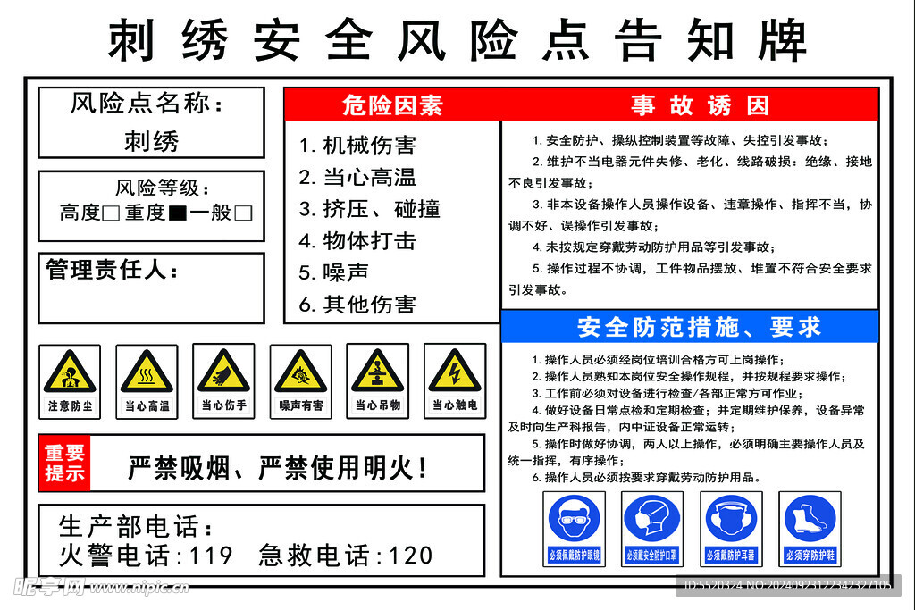 刺绣安全风险点告知牌