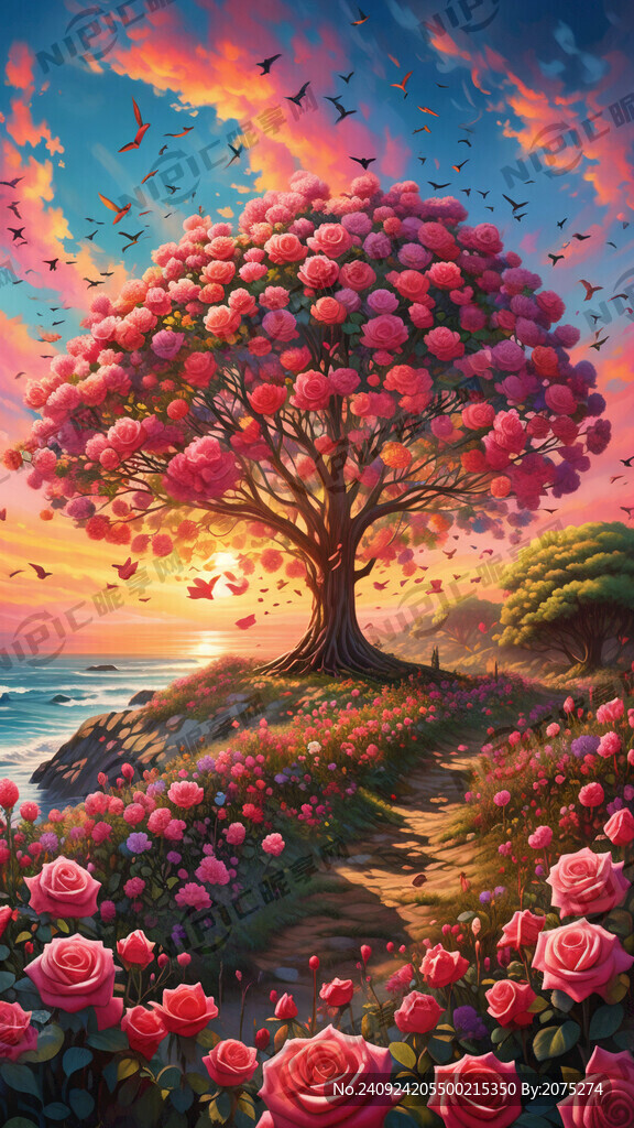 开完玫瑰花的大树 五颜六色