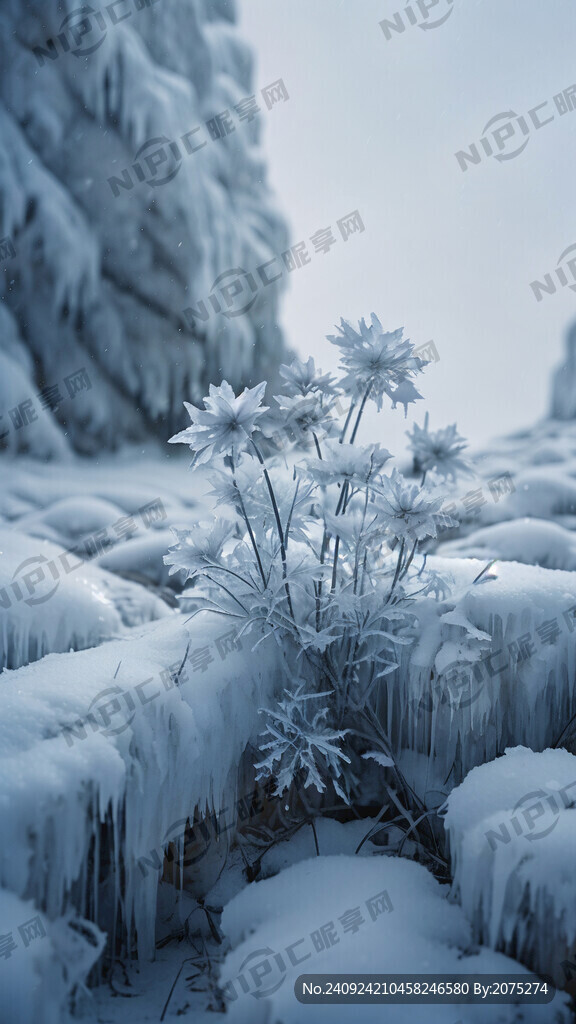 冬天 冰霜 石头 几朵雪莲花