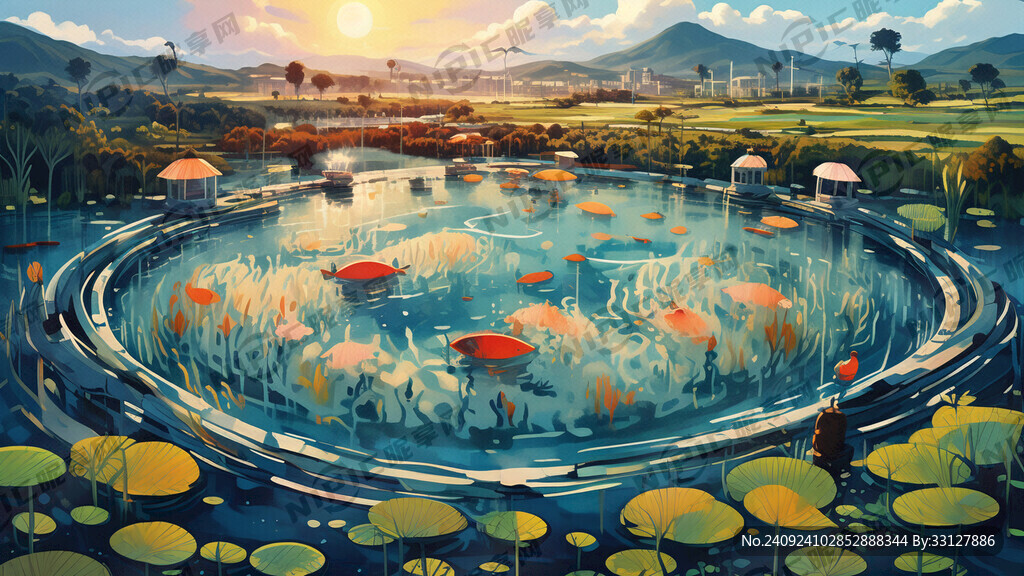 鱼塘插画