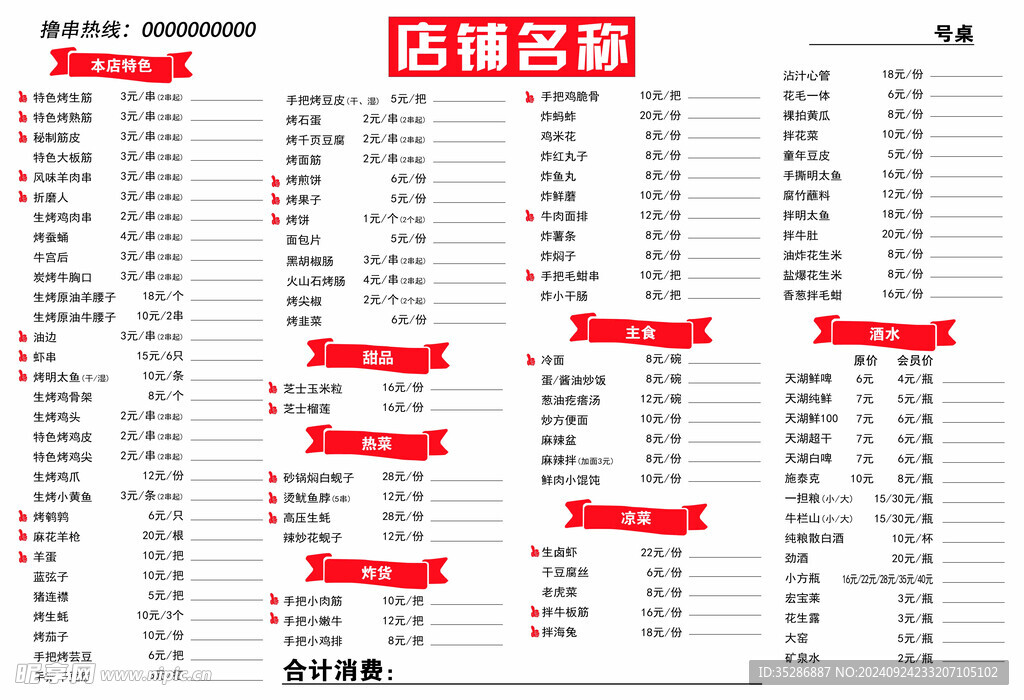 烧烤店菜单反正面