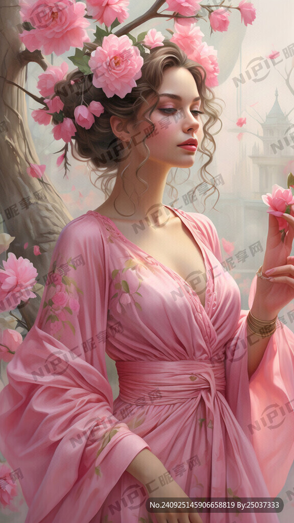 手绘仙气欧美美女粉色系