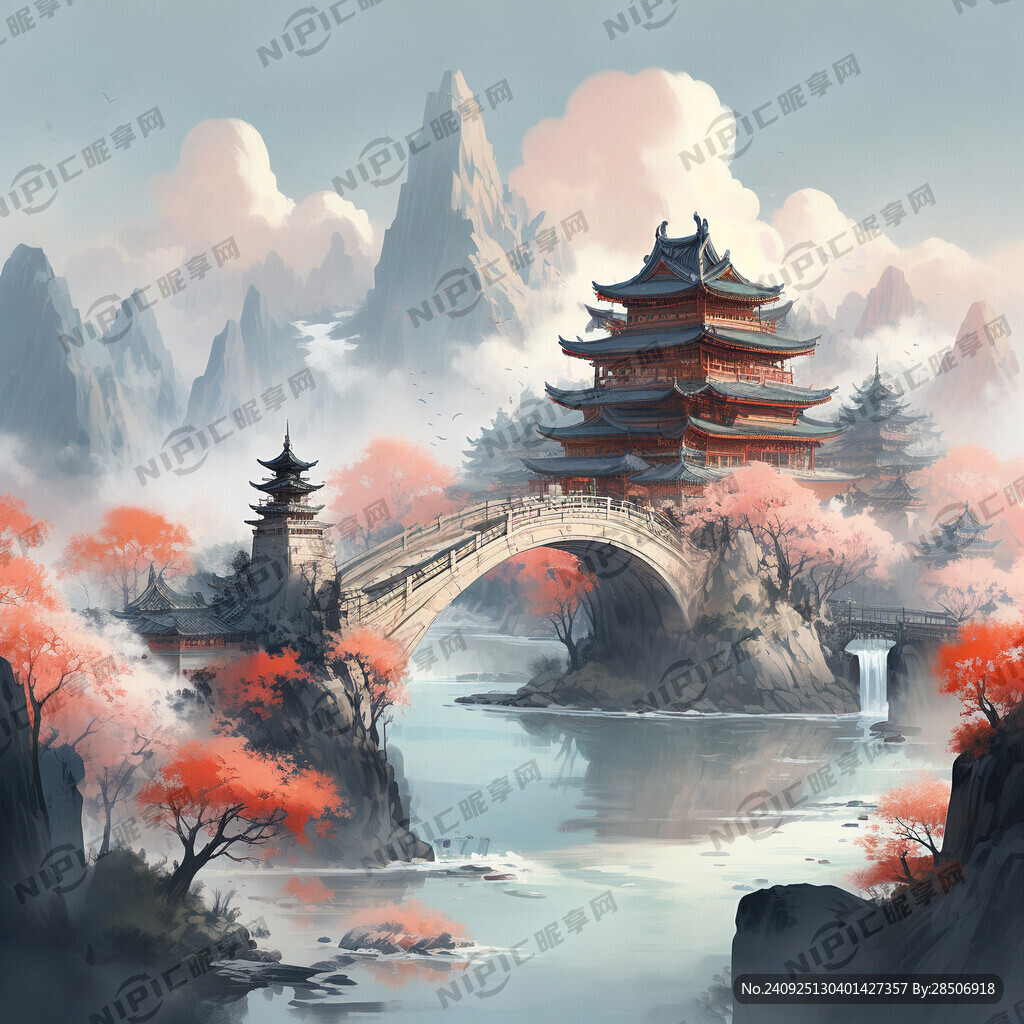 中国风    彩色  山水河