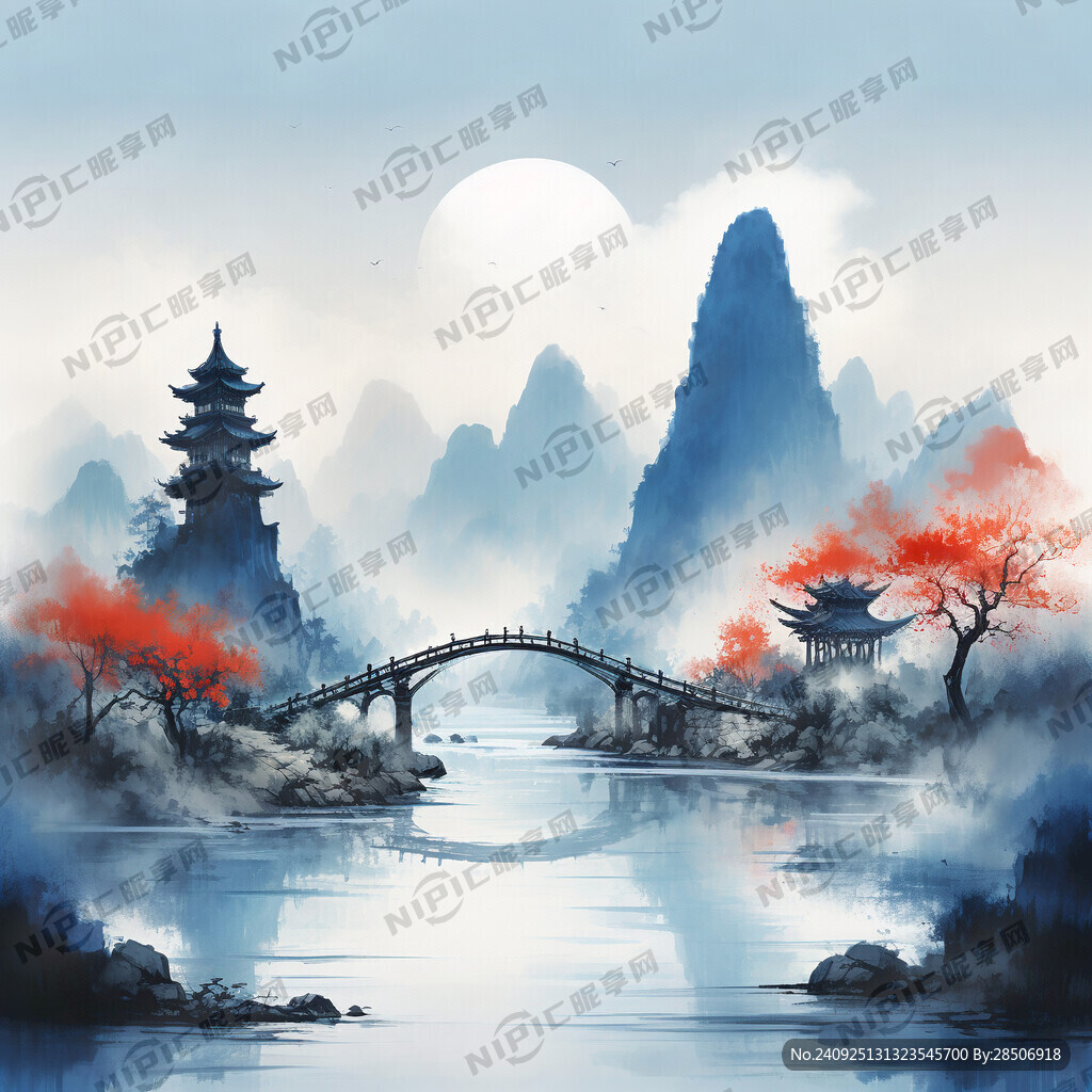 中国风    彩色  山水 河