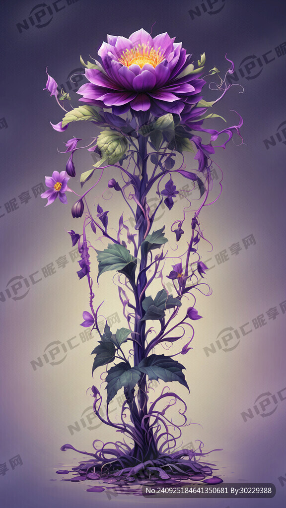 紫色的花 缠绕在圆柱体上 盛开